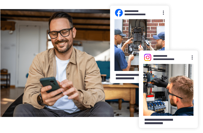 electricians-Social-Media-ZipLocal man looking at social media Posts for electricians