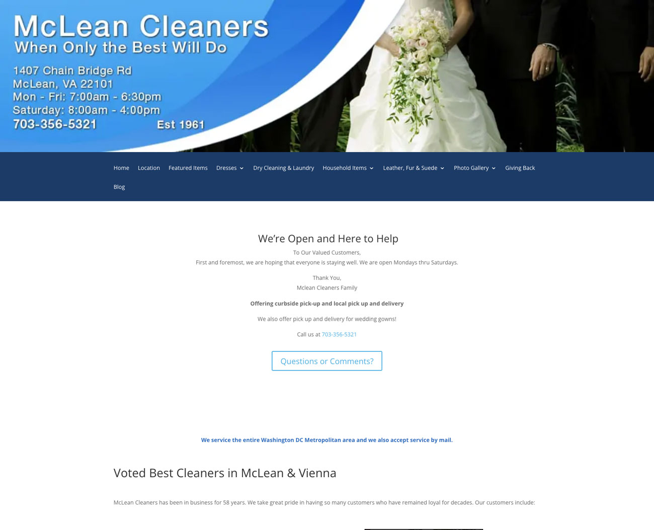 Mclean Cleaners website Before Redesign