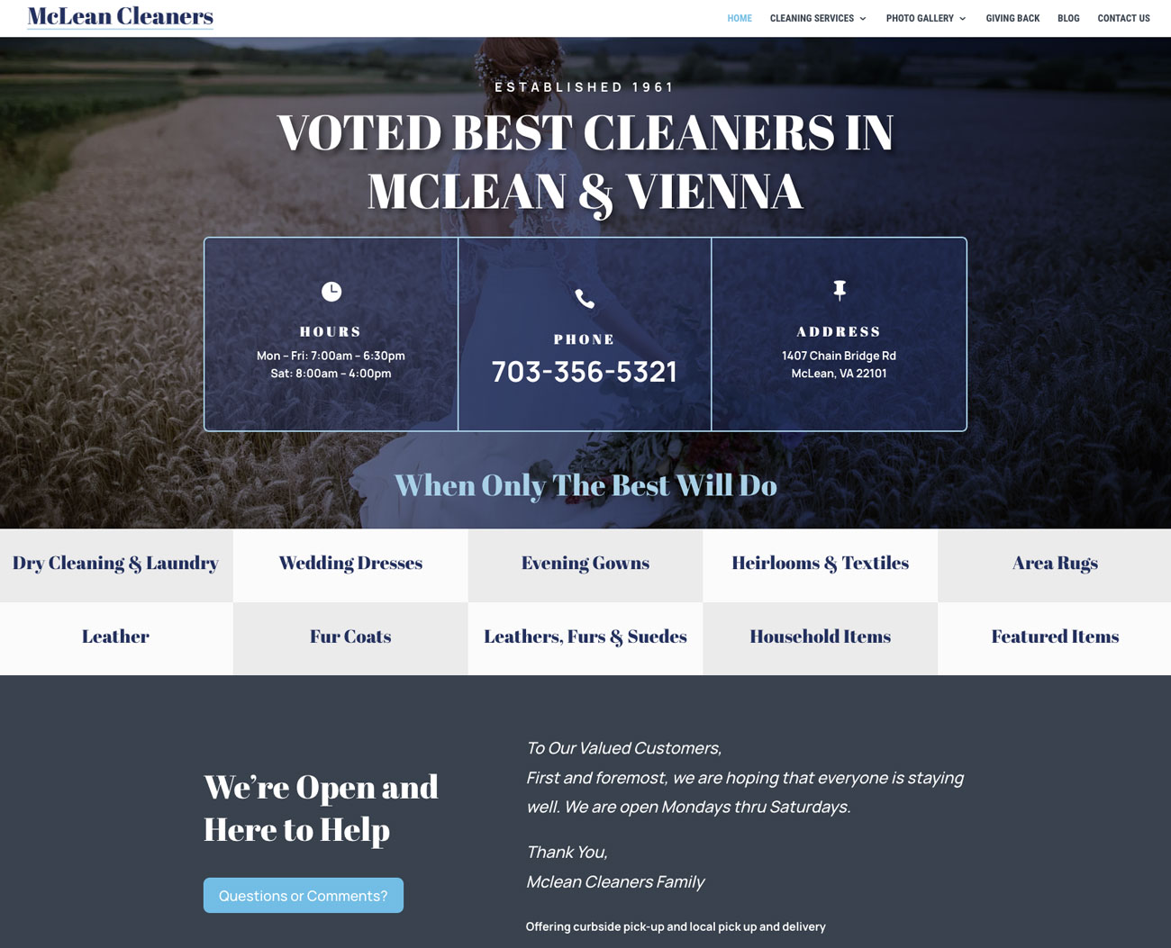 Mclean Cleaners website After Redesign