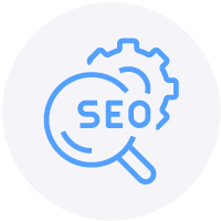 SEO search glass and Gear Icon