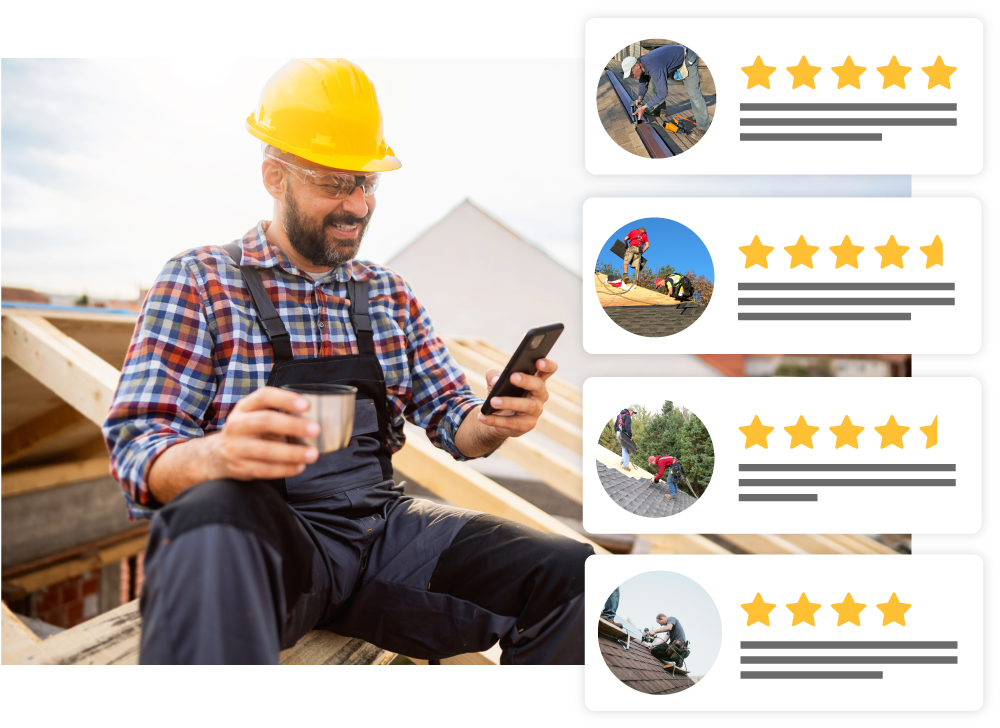 Roofer looking at his reviews online