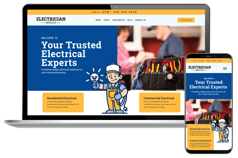 Electricians website shown on a laptop and phone showing its responsive design