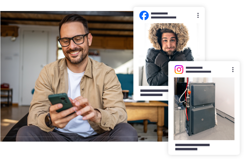 man looking at social media Posts for Heating and Air Conditioning services