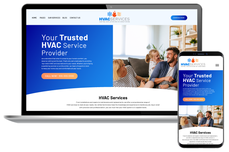 HVAC website shown on a laptop and phone showing its responsive design