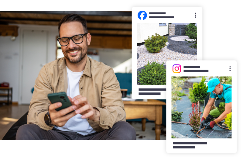 man looking at social media Posts for landscaping Companies