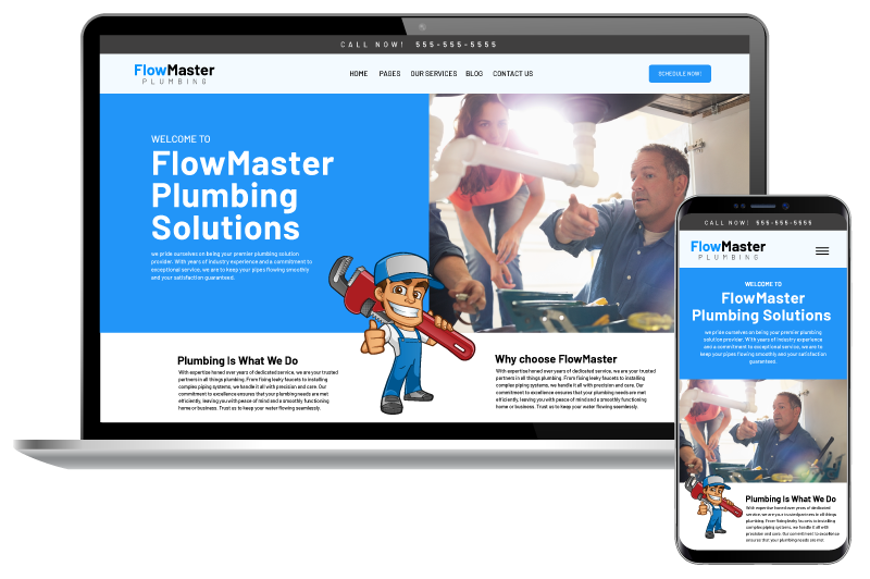 plumbing website being shown on a laptop and mobile phone to show it is responsive