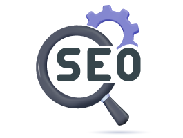 SEO Icon of a search glass looking at the words SEO