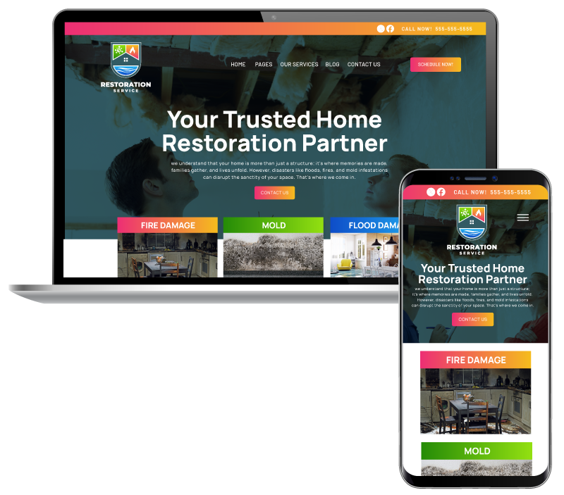 Restoration Service Website viewed on a laptop