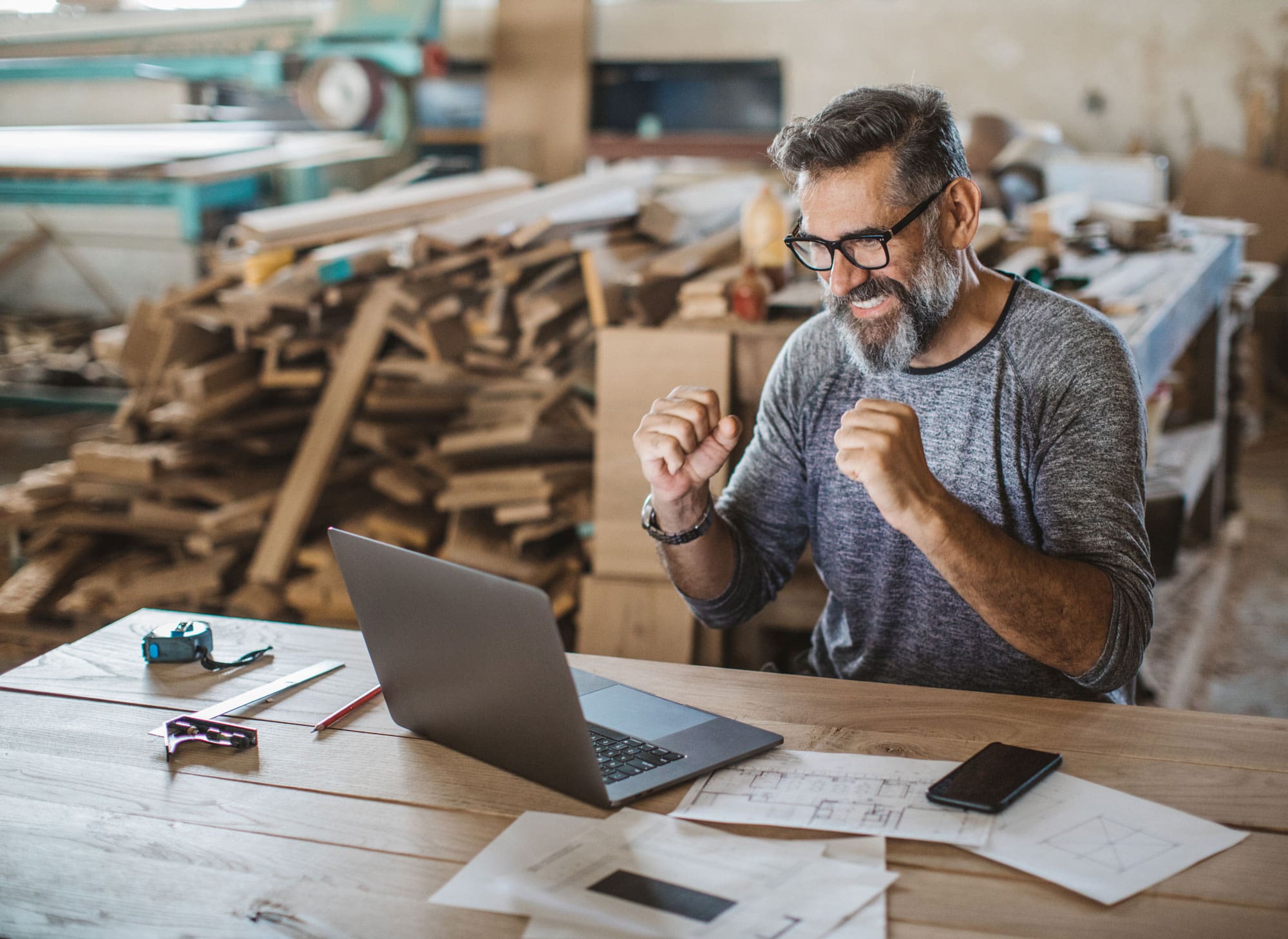 Business owner excited about his digital marketing results