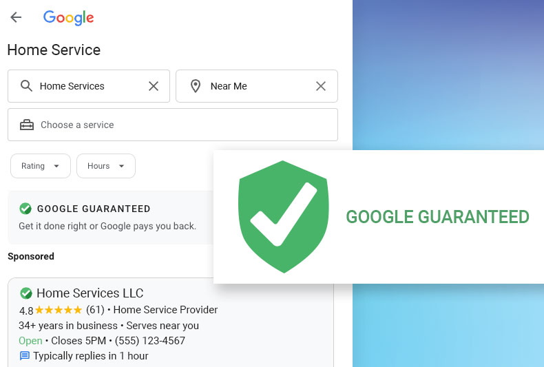 Google Certified shield and search result window