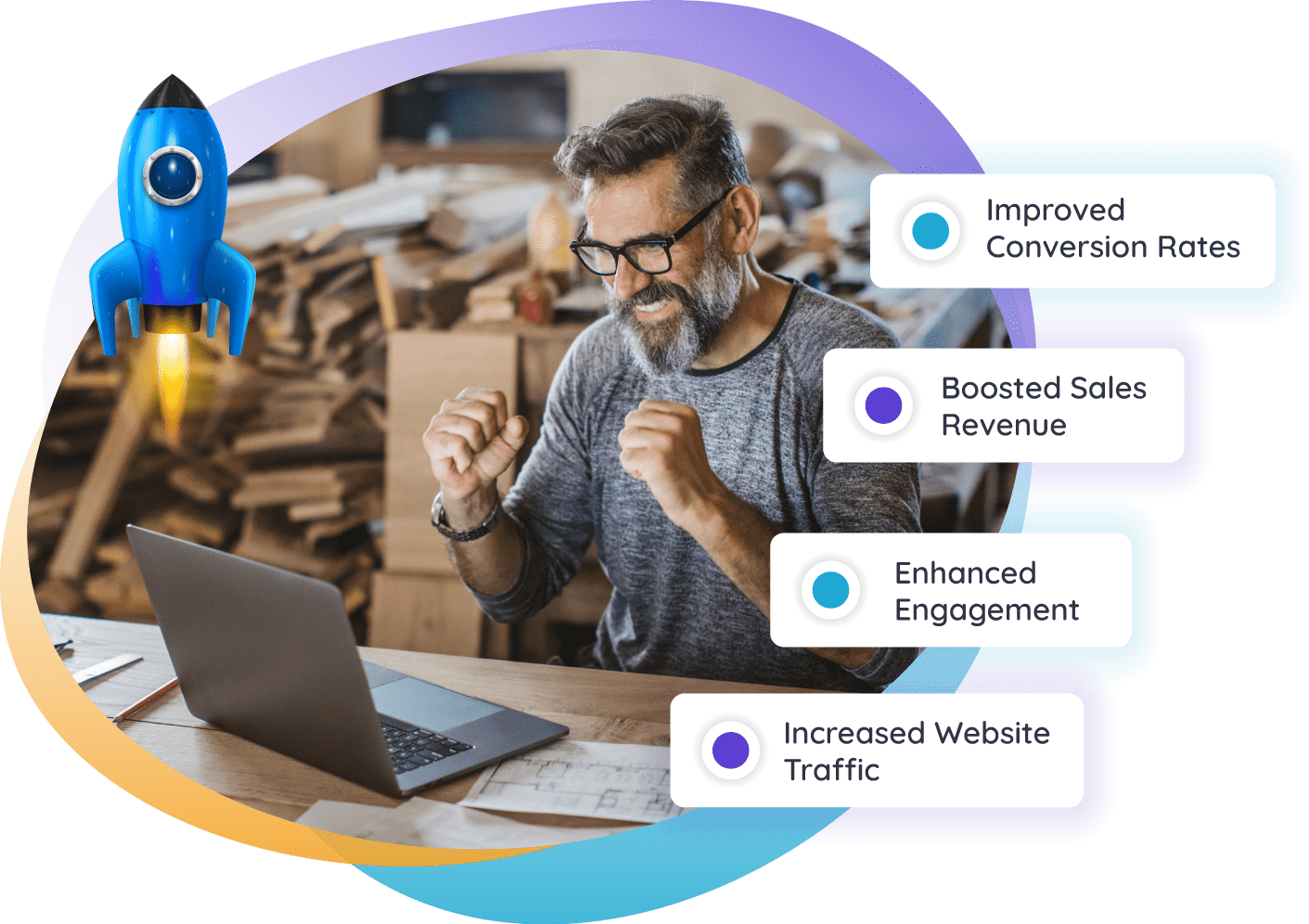 A business owner celebrating their success with ZipLocals Digital Marketing Services