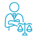 lawyer next to law scales icon
