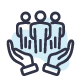 hands holding 3 people icon
